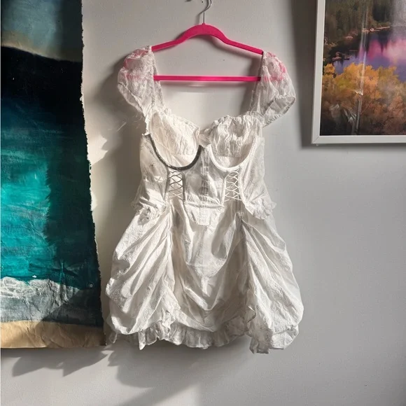 knee length dresses for ladies For Love & Lemons Magnolia Mini Dress in White